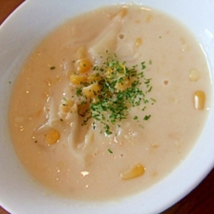 リメイク!コーンスープと餃子の皮でスープパスタ風☆